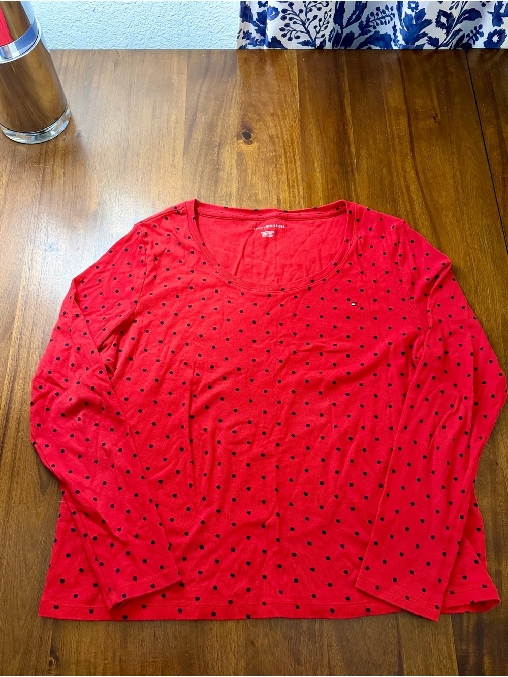 Tommy Hilfiger Women's Red Polka Dot Long-Sleeve Top